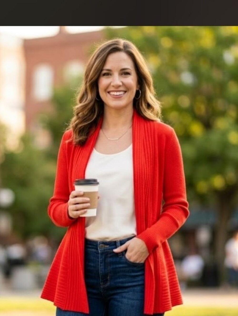 89th & Madison Vibrant Red Open-Front Ribbed Cardigan